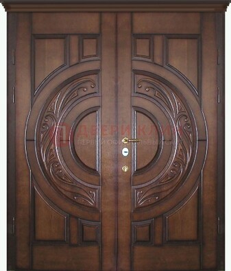 Утепленная коричневая стальная парадная дверь ДПР-51 в Ликино-Дулево