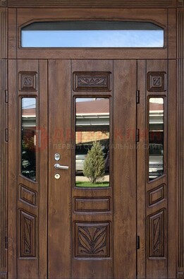 Парадная стальная дверь Винорит со стеклом и резьбой ДПР-97 в Ликино-Дулево