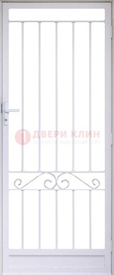 Белая стальная решетчатая дверь с волютами ДР-30 в Ликино-Дулево