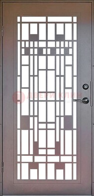 Коричневая стальная решетчатая дверь с узором ДР-4 в Ликино-Дулево
