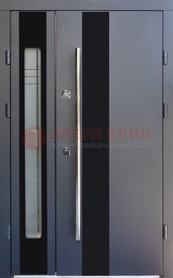 Серая стальная дверь со стеклом ДС-11 в Ликино-Дулево