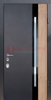 Черная металлическая дверь МДФ со стеклом ДС-14 в Ликино-Дулево