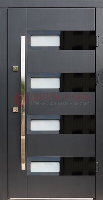 Черная стальная дверь МДФ хайтек со стеклом ДС-16 в Ликино-Дулево