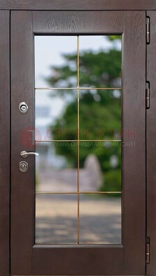 Коричневая стальная дверь со стеклом ДС-19 в Ликино-Дулево