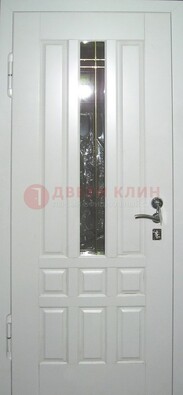 Белая металлическая дверь со стеклом ДС-1 в загородный дом в Ликино-Дулево