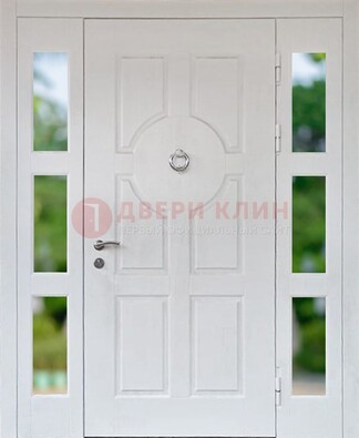 Белая стальная дверь со стеклом и фрамугами ДС-20 в Ликино-Дулево