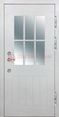 Белая уличная дверь со стеклом ДС-30 в Ликино-Дулево