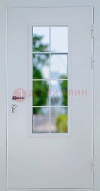 Белая железная дверь порошок со стеклом ДС-31 в Ликино-Дулево