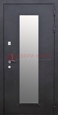Черная стальная дверь порошок со стеклом ДС-33 в Ликино-Дулево