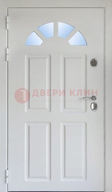 Белая стальная дверь МДФ со стеклом для дома ДС-37 в Ликино-Дулево
