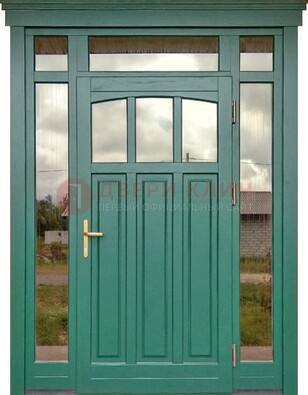 Зеленая металлическая дверь МДФ со стеклом ДС-43 в Ликино-Дулево