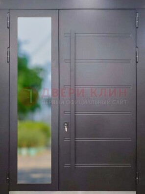 Чёрная двухстворчатая металлическая дверь со стеклом ДС-60 в Ликино-Дулево