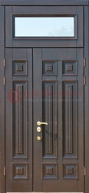 Коричневая двухстворчатая металлическая дверь со стеклом ДС-62 в Ликино-Дулево