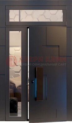 Чёрная двухстворчатая металлическая дверь со стеклом ДС-64 в Ликино-Дулево