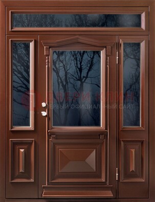 Коричневая металлическая дверь со стеклом ДС-67 в Ликино-Дулево