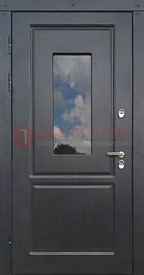 Чёрная металлическая дверь со стеклом ДС-77 в Ликино-Дулево