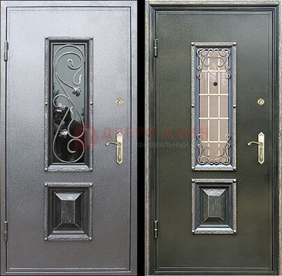 Звукоизоляционная металлическая дверь со стеклом и ковкой ДСК-12 в Ликино-Дулево