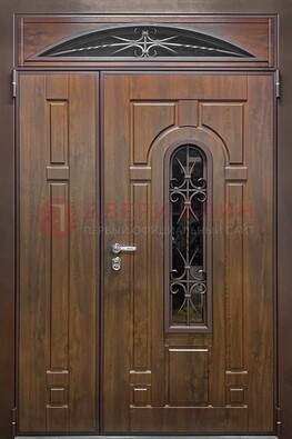 Большая металлическая дверь со стеклом и ковкой ДСК-145 в Ликино-Дулево