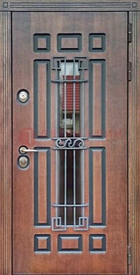 Входная железная дверь винорит со стеклом и ковкой ДСК-183 в Ликино-Дулево