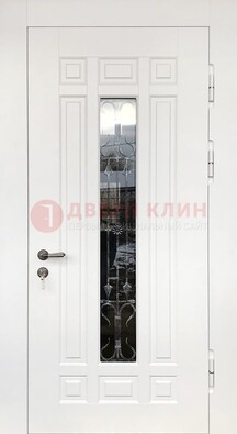 Белая стальная дверь винорит со стеклом и ковкой ДСК-191 в Ликино-Дулево