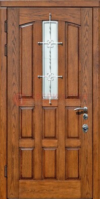 Стальная дверь со стеклом и ковкой для частного дома ДСК-192 в Ликино-Дулево