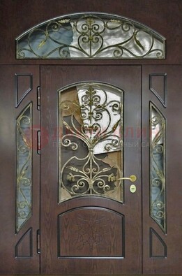 Входная дверь Винорит со стеклом и ковкой и фрамугами ДСК-213 в Ликино-Дулево