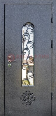 Темная стальная дверь Порошок со стеклом и ковкой ДСК-217 в Домодедово