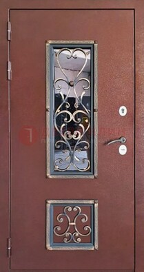Уличная дверь Порошок со стеклом и ковкой для дома ДСК-218 в Ликино-Дулево
