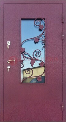 Железная дверь Порошок со стеклом и ковкой лозы ДСК-220 в Ликино-Дулево
