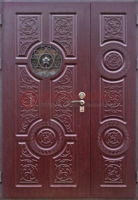 Красная железная дверь Винорит со стеклом и ковкой ДСК-235 в Ликино-Дулево