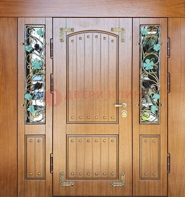 Железная дверь Винорит со стеклом и ковкой лозы ДСК-236 в Ликино-Дулево
