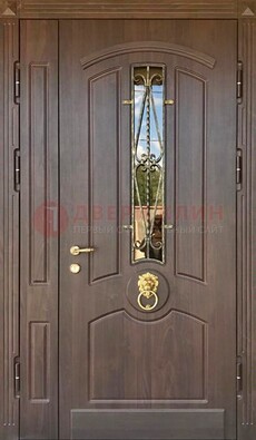 Стальная полуторная дверь Винорит со стеклом и ковкой ДСК-237 в Волхове