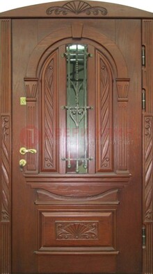 Узорная железная дверь массив со стеклом и ковкой ДСК-247 в Красноармейске