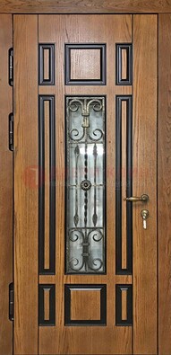 Двухцветная железная дверь Винорит со стеклом и ковкой ДСК-264 в Ликино-Дулево