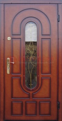 Яркая металлическая дверь Винорит со стеклом и ковкой ДСК-268 в Ликино-Дулево