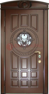 Шоколадная металлическая дверь Винорит со стеклом и ковкой ДСК-269 в Ликино-Дулево