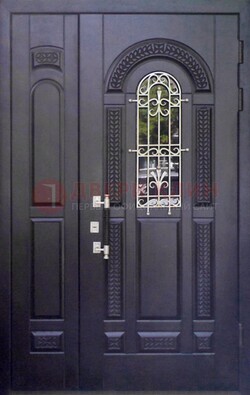 Входная дверь Винорит со стеклом и ковкой с узором ДСК-270 в Ликино-Дулево