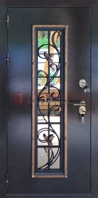 Железная дверь с порошковым напылением стеклом и ковкой ДСК-279 в Ликино-Дулево