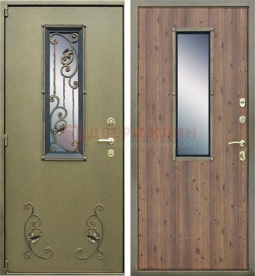 Офисная железная дверь со стеклом и ковкой ДСК-44 в Ликино-Дулево