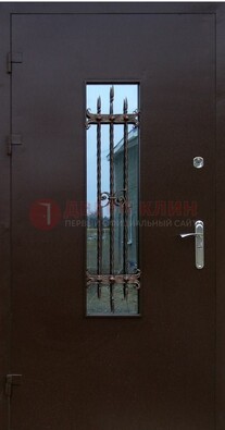Надежная металлическая дверь со стеклом и ковкой ДСК-47 в Ликино-Дулево