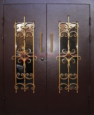 Металлическая дверь с ковкой и остеклением ДСК-49 в Ликино-Дулево