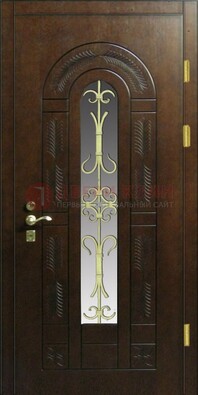 Дизайнерская металлическая дверь со стеклом и ковкой ДСК-50 в Ликино-Дулево