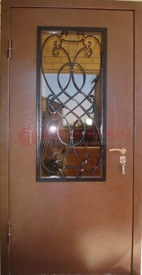 Металлическая дверь со стеклом и ковкой ДСК-51 на дачу в Ликино-Дулево