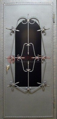 Железная дверь со стеклом и ковкой ДСК-74 для каркасного дома в Ликино-Дулево