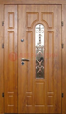 Стальная дверь со стеклом и цветной ковкой ДСК-78 для панельного дома в Ликино-Дулево