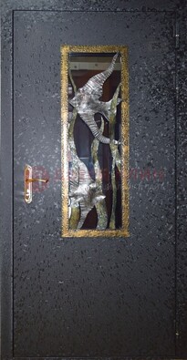 Металлическая дверь со стеклом и ковкой ДСК-82 для крыльца в Ликино-Дулево