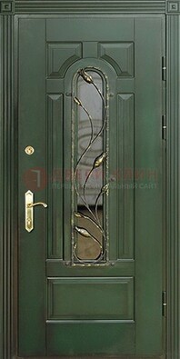Железная дверь со стеклом и ковкой ДСК-9 для офиса в Ликино-Дулево