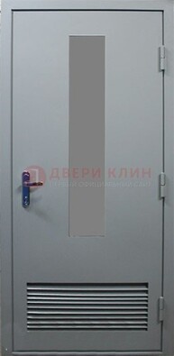 Серая металлическая техническая дверь с декоративной вставкой ДТ-14 в Ликино-Дулево