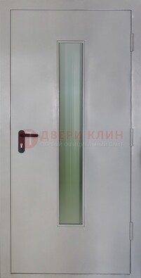 Белая металлическая техническая дверь со стеклянной вставкой ДТ-2 в Ликино-Дулево