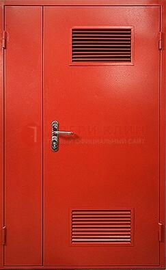 Красная железная техническая дверь с вентиляционными решетками ДТ-4 в Ликино-Дулево